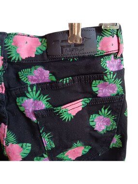 FALLON TAYLOR Women’s Jeans, 29 Floral Printed Stretch Bootcut Denim 29x33 Black